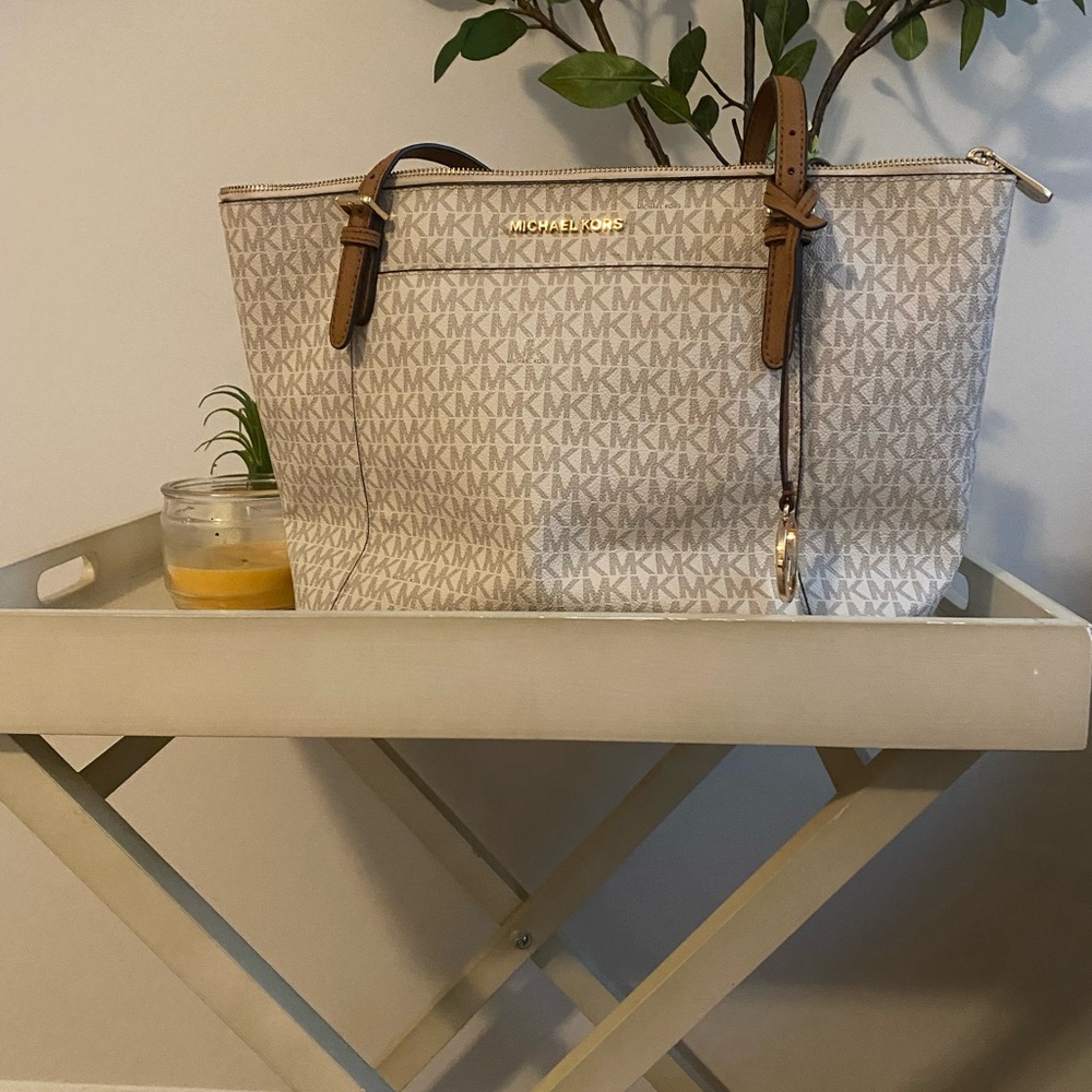 Michael Kors Cream and Brown Tote Bag